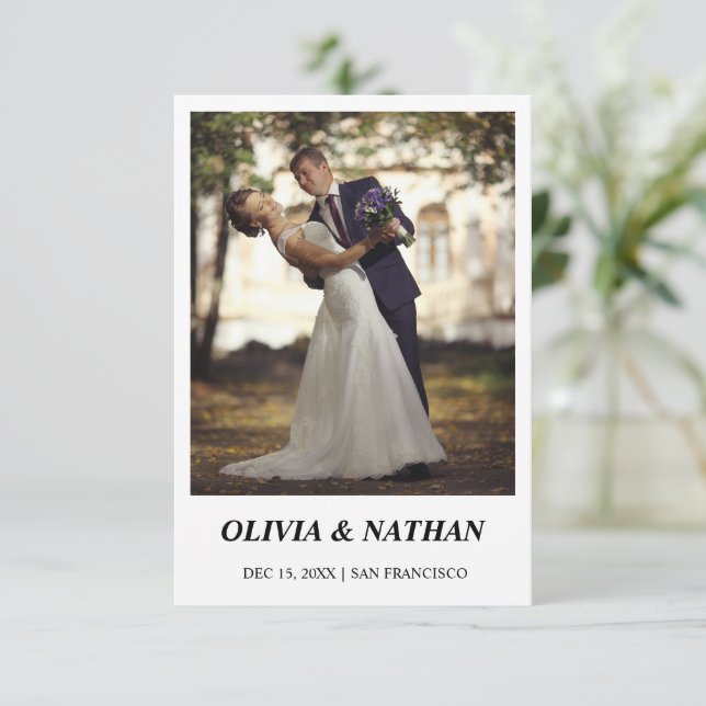 Reserve A Data Minimal Elegant Text & Photo Design / Wedding  (Em pé/Frente)