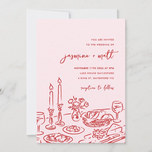 Reserve A Data Minimal Hand Drawn Whimsical Doodle Wedding Invite (Frente)