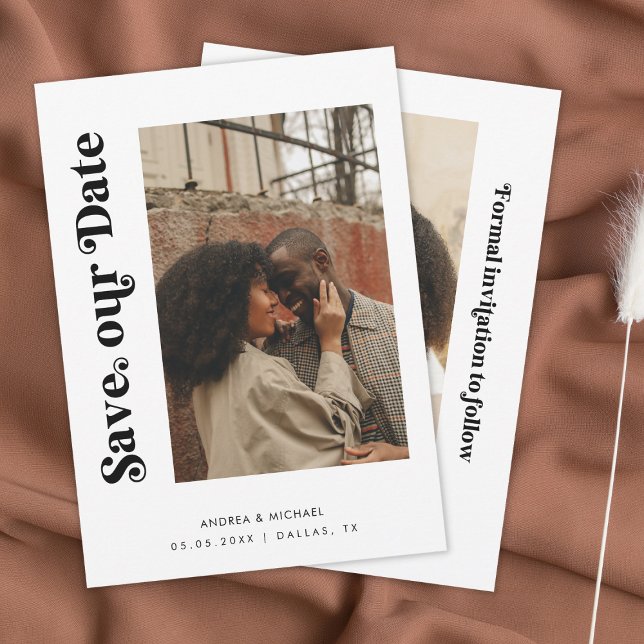 Reserve A Data Minimal Retro Preto Branco 2 Fotos Site Casamento (Criador carregado)