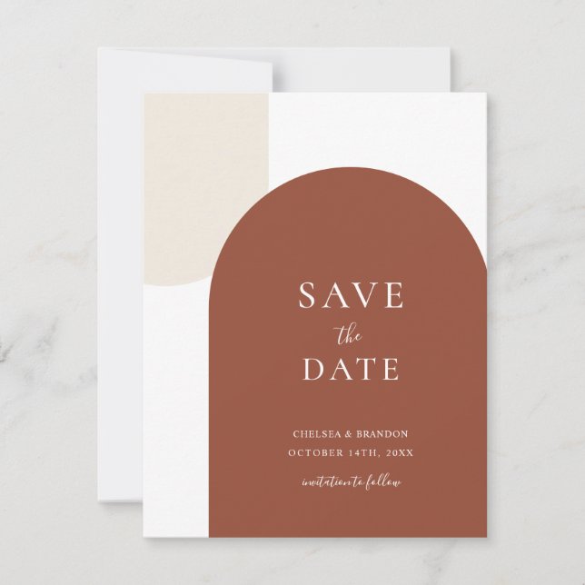 Reserve A Data Minimal Rustic Terracotta Boho Arch Script Wedding (Frente)