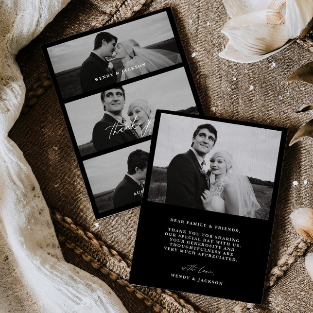 Reserve A Data Minimal Wedding Thank You Photo Stack Card  (Criador carregado)