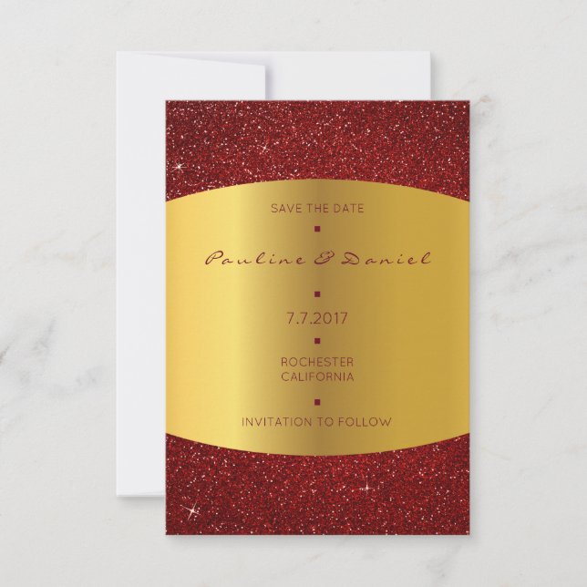 Reserve A Data Minimalismo Salve A Glitter Vermelha Ouro (Frente)