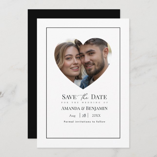 Reserve A Data Minimalist Black and White Wedding Photo (Frente/Verso)