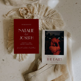 Reserve A Data Minimalist Burgundy Whimsical Retro Photo Wedding