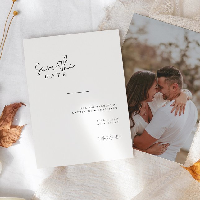 Reserve A Data Minimalist Calligraphy Script Photo Save The Date (Criador carregado)