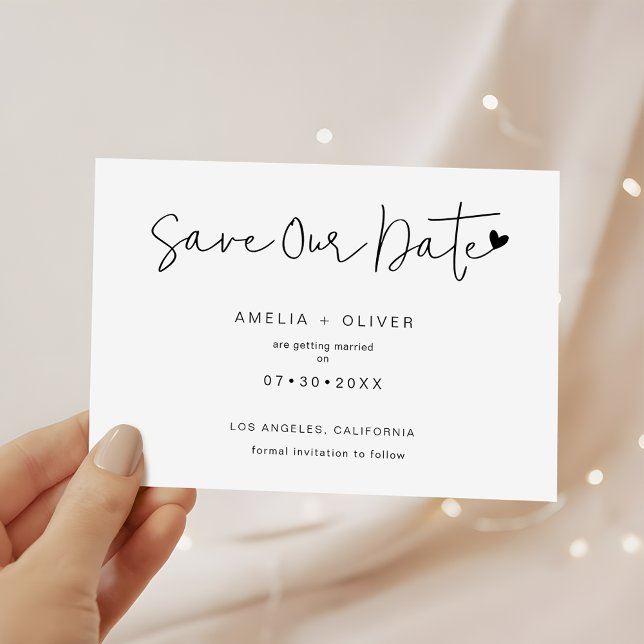 Reserve A Data Minimalist Chic Script Heart Modern Wedding (Criador carregado)