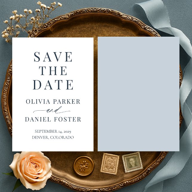 Reserve A Data Minimalist Coastal Blue Wedding Save the Date (Criador carregado)