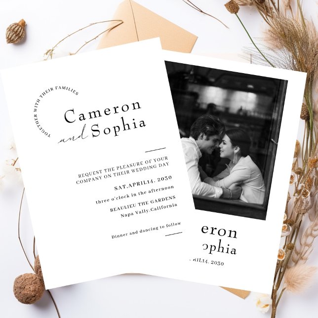 Reserve A Data Minimalist Elegant Text Wedding Photo black white (Criador carregado)