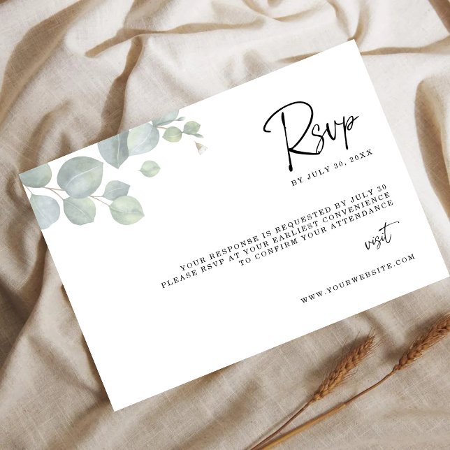 Reserve A Data Minimalist Eucalyptus Leaves RSVP Wedding Card (Criador carregado)