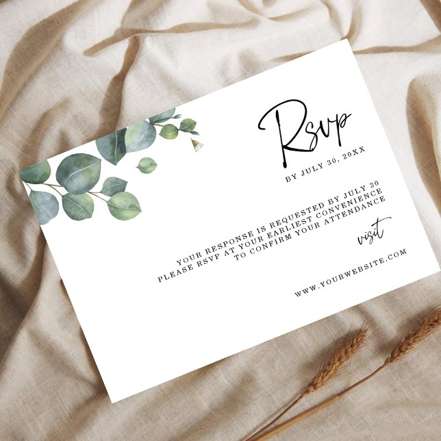 Reserve A Data Minimalist Eucalyptus Leaves RSVP Wedding Card (Criador carregado)