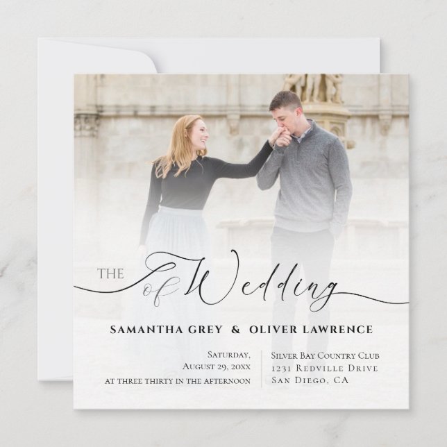 Reserve A Data Minimalist Handwritten Photo Wedding Invitation  (Frente)