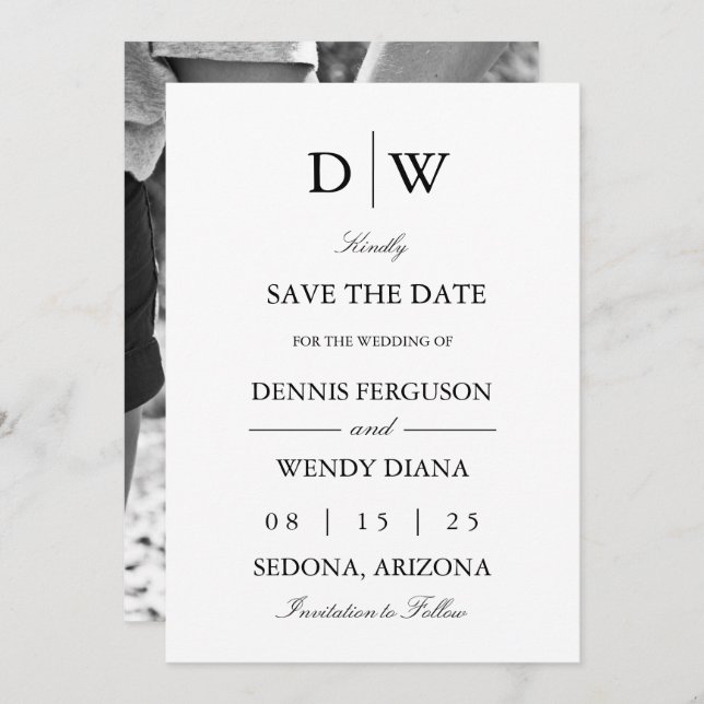 Reserve A Data Minimalist Monogram Photo (Frente/Verso)