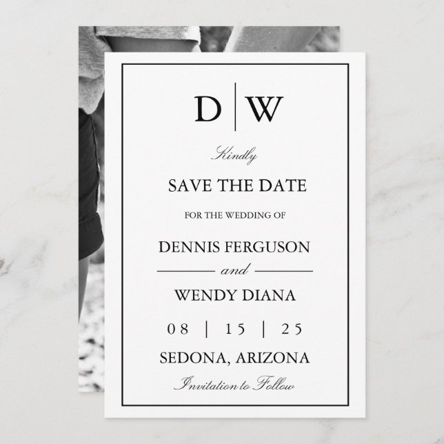 Reserve A Data Minimalist Monogram Photo (Frente/Verso)