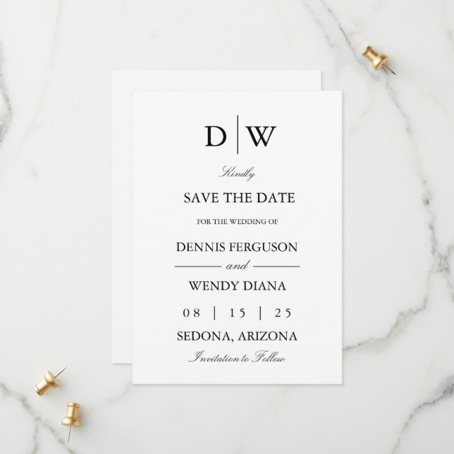 Reserve A Data Minimalist Monogram Wedding (Frente/Verso In Situ)