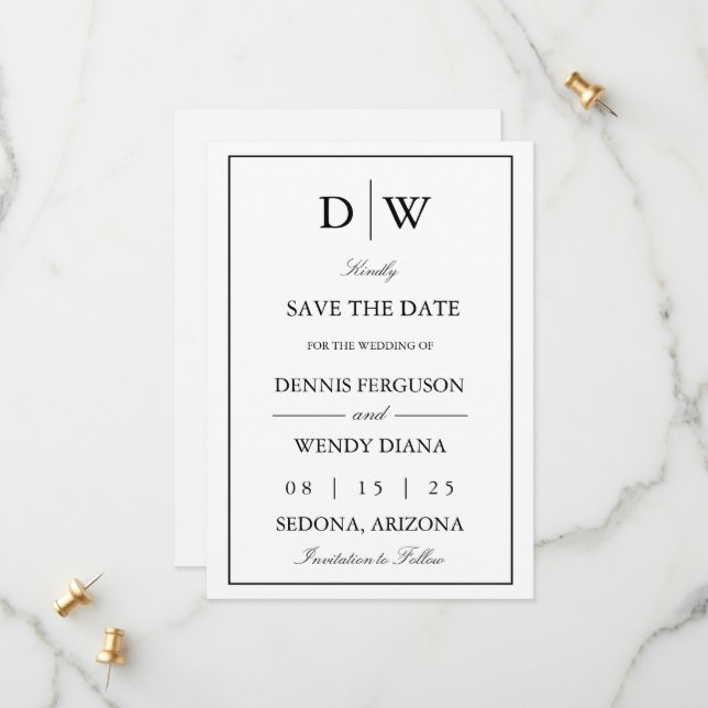Reserve A Data Minimalist Monogram Wedding (Frente/Verso In Situ)