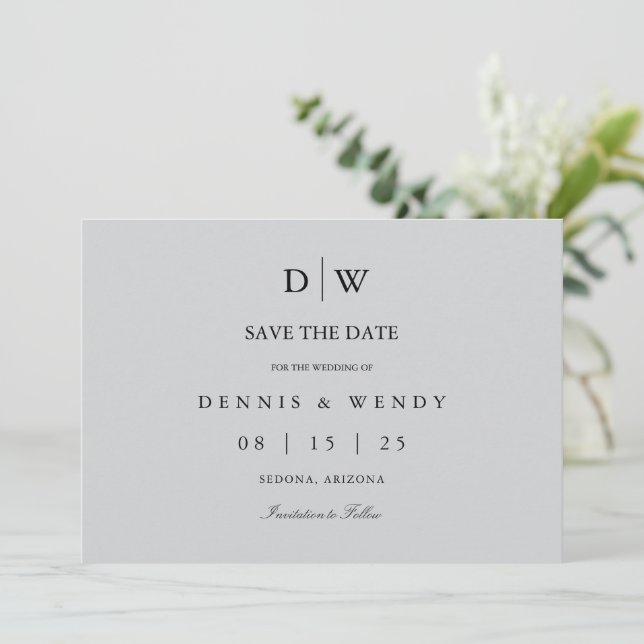 Reserve A Data Minimalist Monogram Wedding Save The Date (Em pé/Frente)
