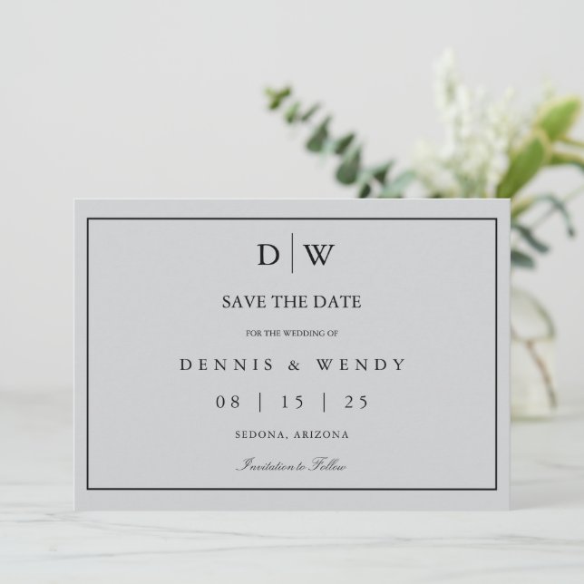 Reserve A Data Minimalist Monogram Wedding Save The Date (Em pé/Frente)