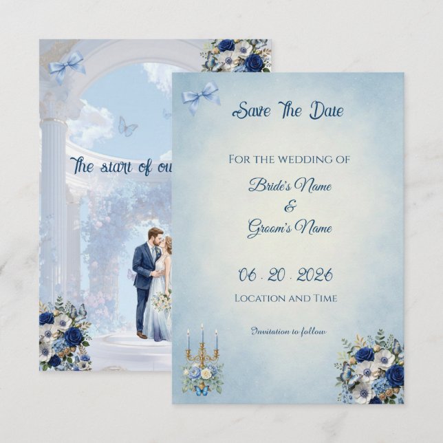 Reserve A Data Minimalist Photo Save the Date | Something Blue (Frente/Verso)