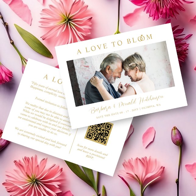 Reserve A Data Minimalist Romantic Wedding Anniversary in Gold (Minimalist Romantic Wedding Anniversary in Faux Gold Photo Save the Date Card with Envelope. )