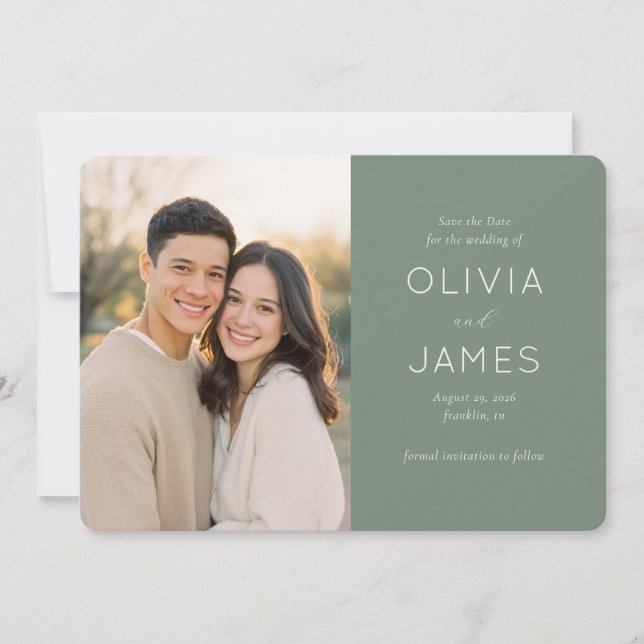 Reserve A Data Minimalist Sage Green Wedding Save the Date (Frente)