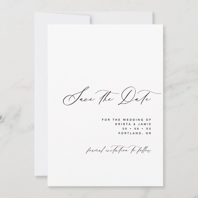 Reserve A Data Minimalist Script Black & White Photo Wedding (Frente)