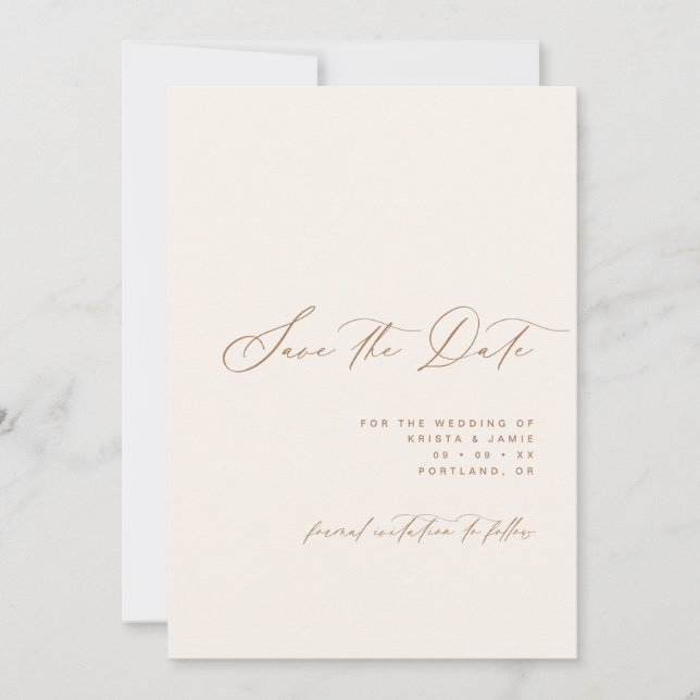 Reserve A Data Minimalist Script Ivory & Tan Photo Wedding (Frente)