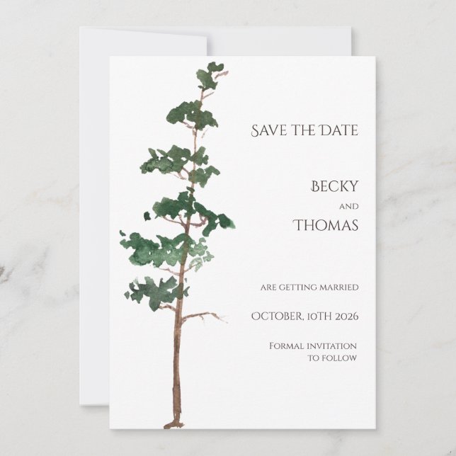 Reserve A Data Minimalist Watercolor Spruce Wedding (Frente)