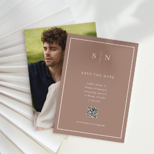 Reserve A Data Minimalista Chic Taupe Casamento Código QR Foto