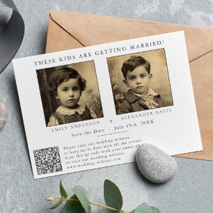 Reserve A Data Minimalista com Foto da Infância e Código QR