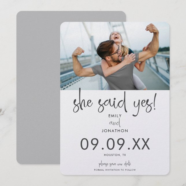 Reserve A Data Minimalista Ela Disse Sim Foto Moderna Script (Frente/Verso)