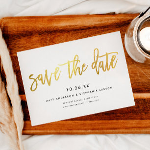Reserve A Data Minimalista Moderno Chic Script Branco + Dourado