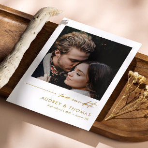 Reserve A Data Minimalista Personalizado Foto Script Dourado