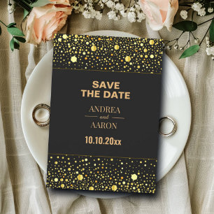 Reserve A Data Minimalista Preto Cinza Dourado Brilho Pontos 5x7"
