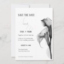 Minimalista Preto e Branco Calla Lily Save the Dat