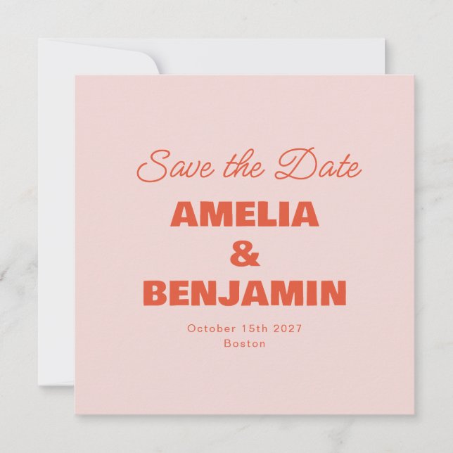 Reserve A Data Minimalista Rosa Pastel Laranja Casamento Rétro Sc (Frente)