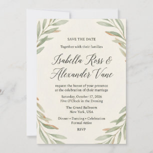 Reserve A Data Minimalista Save the Date Botânico em Aquarela Ver