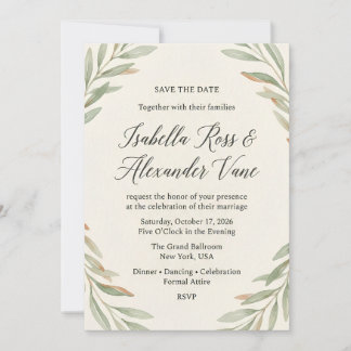 Reserve A Data Minimalista Save the Date Botânico em Aquarela Ver