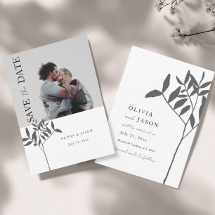 Reserve A Data Minimalista Save the Date de Foto Botânica Cinza e