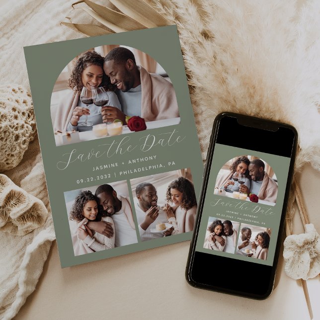 Reserve A Data Mínimo 3 Foto Collage Sage Verde (Criador carregado)