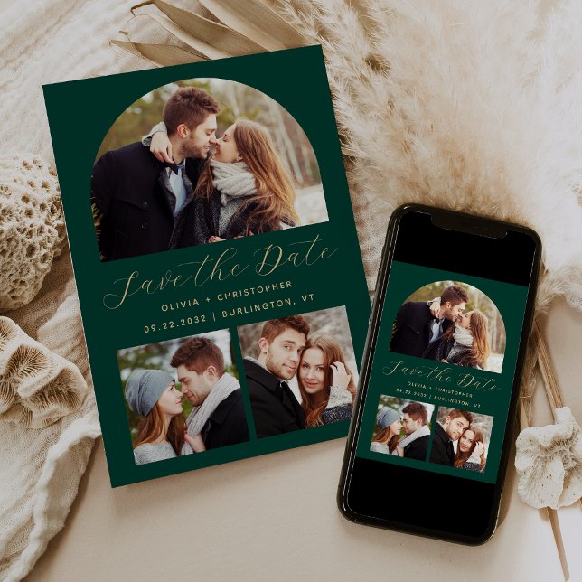 Reserve A Data Mínimo de 3 Foto Boho Arch Emerald Green Dourado (Criador carregado)