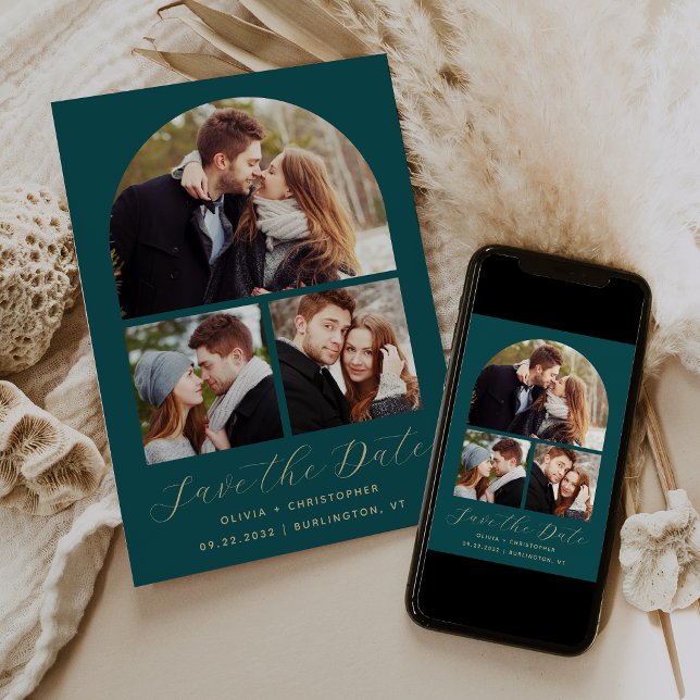 Reserve A Data Mínimo de 3 Foto de Arch de Colagem Azul Dourado (Criador carregado)