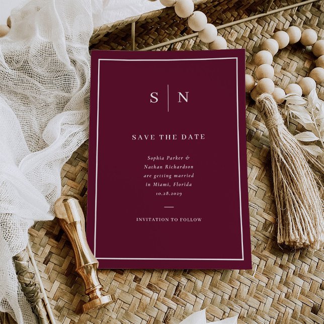 Reserve A Data Mínimo e Chic | Casamento com Borda Burgundy (Criador carregado)