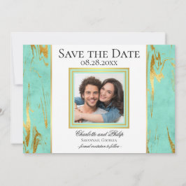 Reserve A Data Mint e Dourada Marble Photo Save the Date (Salvar 