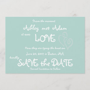 Reserve A Data Mint Green Love, Hearts Photo Save the Date Card