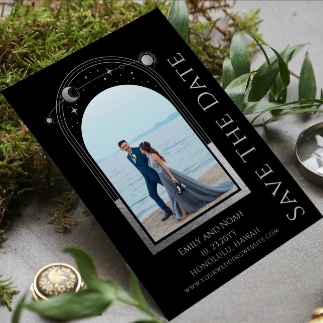 Reserve A Data Mística Negra Silver Sun Moon Stars Espaço (Criador carregado)