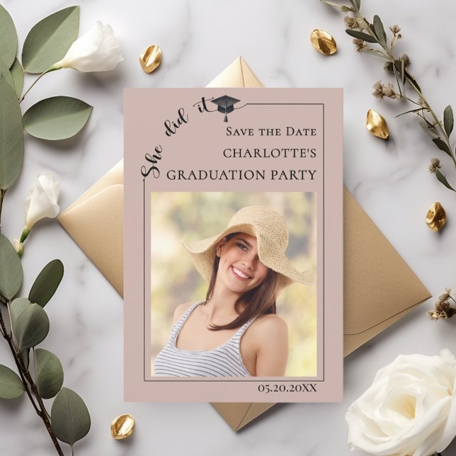 Reserve A Data Mocha Photo Graduation Party Save the Date (Criador carregado)