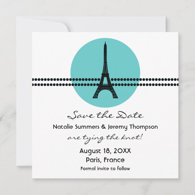 Reserve A Data Mod Parisiense Dots Save the Date Invite, Aqua (Frente)