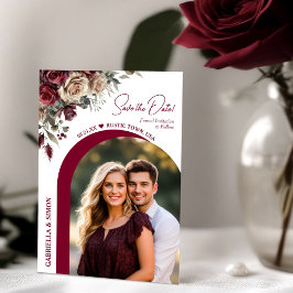 Reserve A Data Modern Arch Burgundy & Cream Rosas & casamento de 