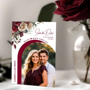 Reserve A Data Modern Arch Burgundy & Cream Rosas & casamento de 