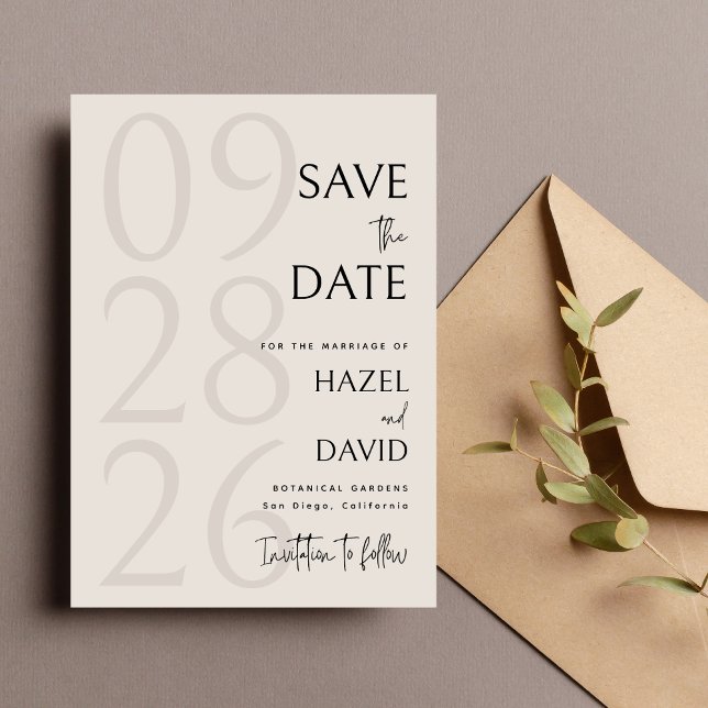 Reserve A Data Modern Black and Ivory Minimalist Wedding (Modern black and ivory minimalist save the date announces your wedding with soft elegance.)